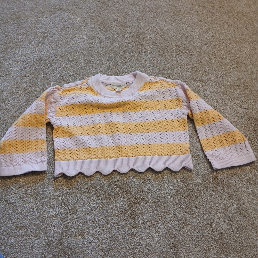Tucker + Tate Yellow & Light Pink Striped Crochet Crop Crew Sweater